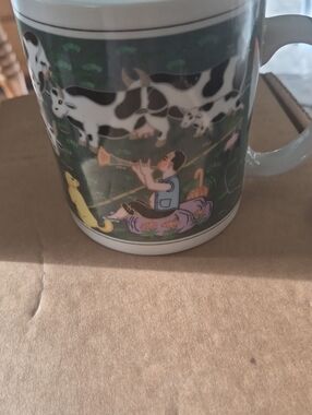 Reserved Ceramic Mug with Green Floral Medallion and Pink Accent